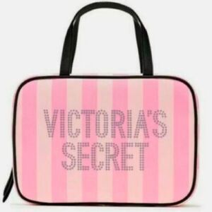 Victorias Secret Studded Iconic Stripe Hanging Cosmetic Travel Makeup Beauty Bag